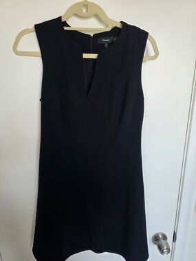 Theory Black Sleeveless V-Neck Shift Dress
